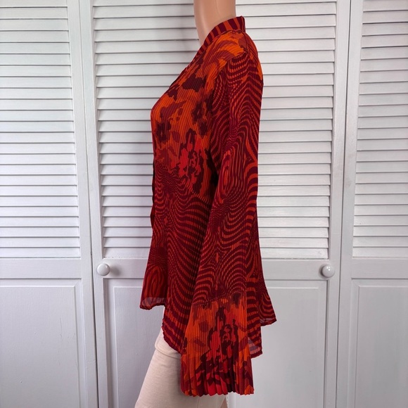 MILANO Orange Abstract Print Orange Button Down Blouse Size XL - Picture 3 of 8